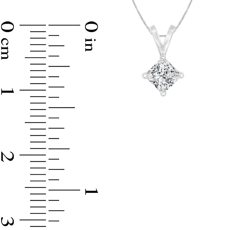 Main Image 2 of 1/2 CT. Certified Princess-Cut Diamond Solitaire Pendant in 14K White Gold (I/SI2)