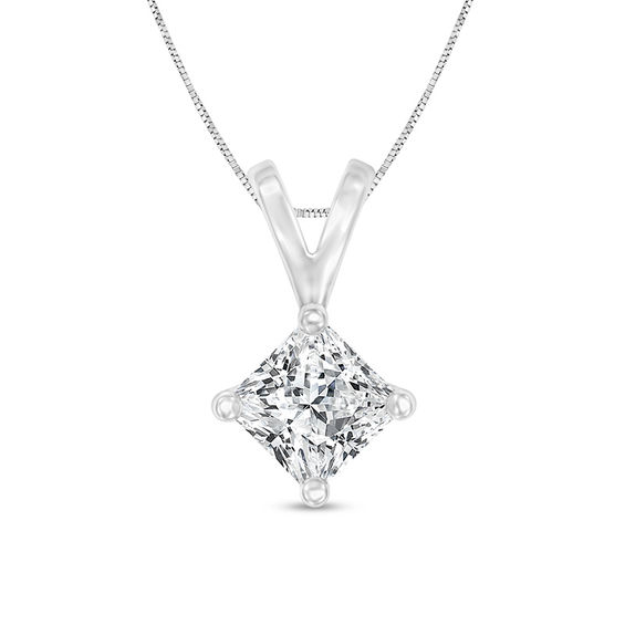 1 CT. Certified Princess-Cut Diamond Solitaire Pendant in 14K White Gold (I/SI2) 1 CT. Certified Princess-Cut Diamond Solitaire Pendant in 14K White Gold (I/SI2)