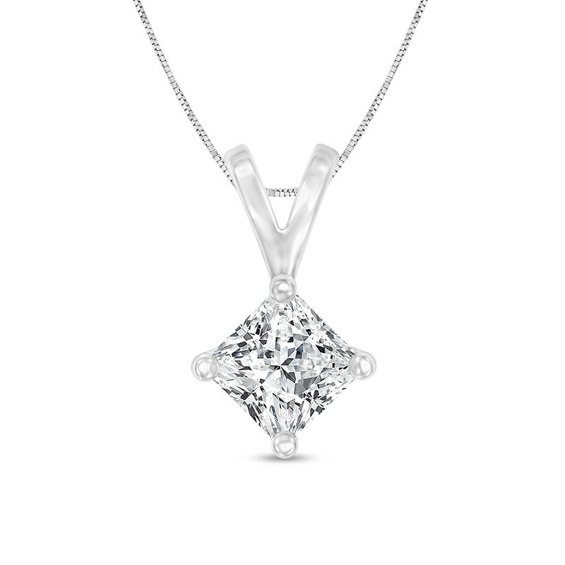 Main Image 1 of 1 CT. Certified Princess-Cut Diamond Solitaire Pendant in 14K White Gold (I/SI2)