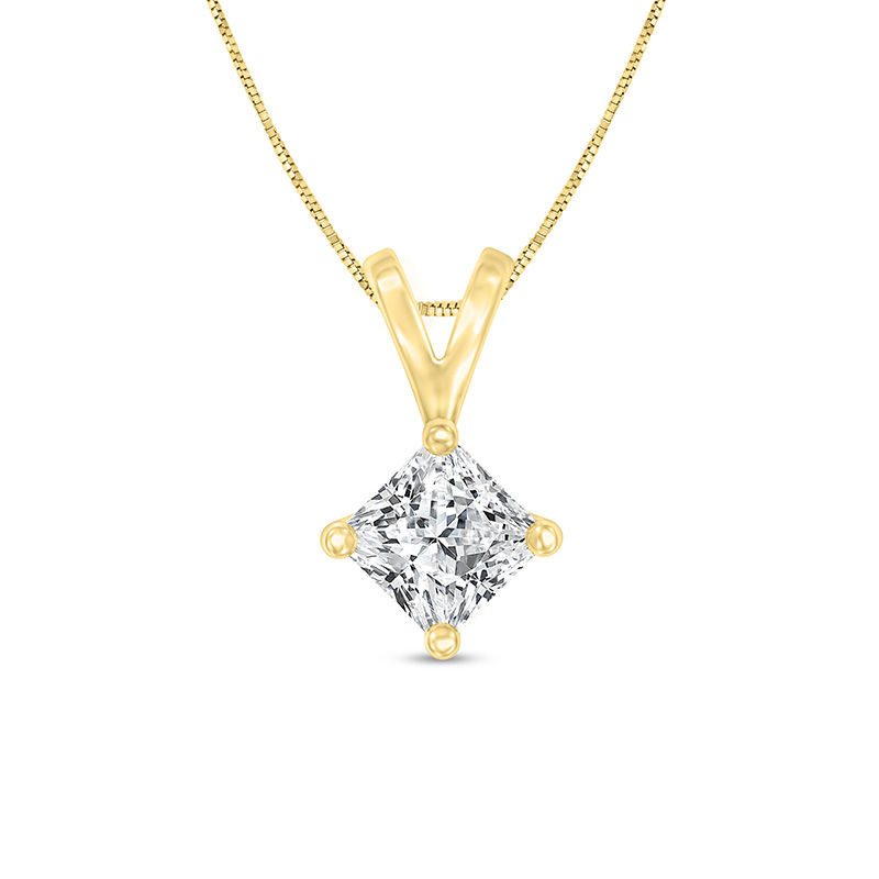 Main Image 1 of 1/4 CT. Certified Princess-Cut Diamond Solitaire Pendant in 14K Gold (I/VS2)