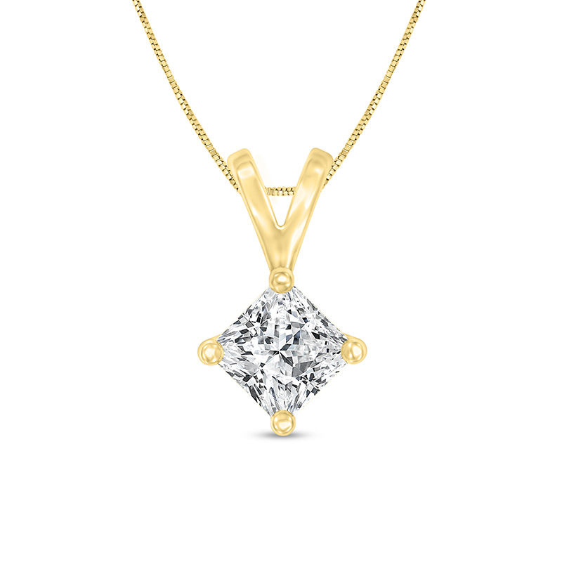 Main Image 1 of 3/4 CT. Certified Princess-Cut Diamond Solitaire Pendant in 14K Gold (I/SI2)