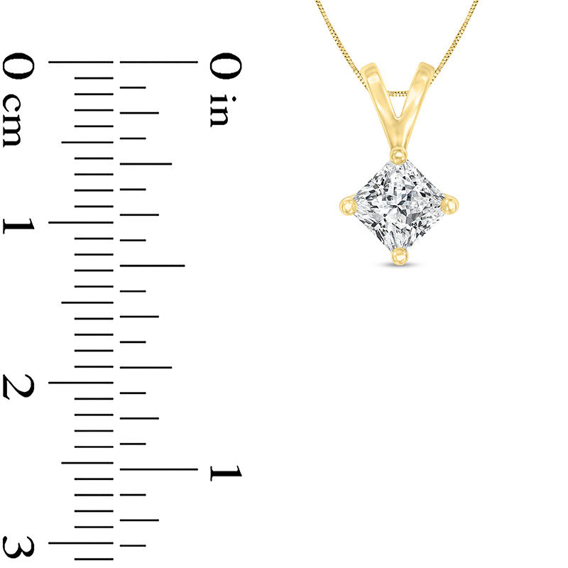 Main Image 2 of 3/4 CT. Certified Princess-Cut Diamond Solitaire Pendant in 14K Gold (I/SI2)