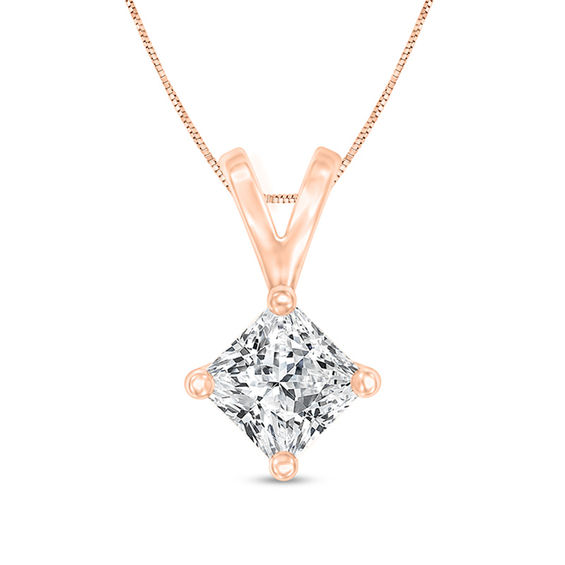 1 CT. Certified Princess-Cut Diamond Solitaire Pendant in 14K Rose Gold (I/VS2) 1 CT. Certified Princess-Cut Diamond Solitaire Pendant in 14K Rose Gold (I/VS2)