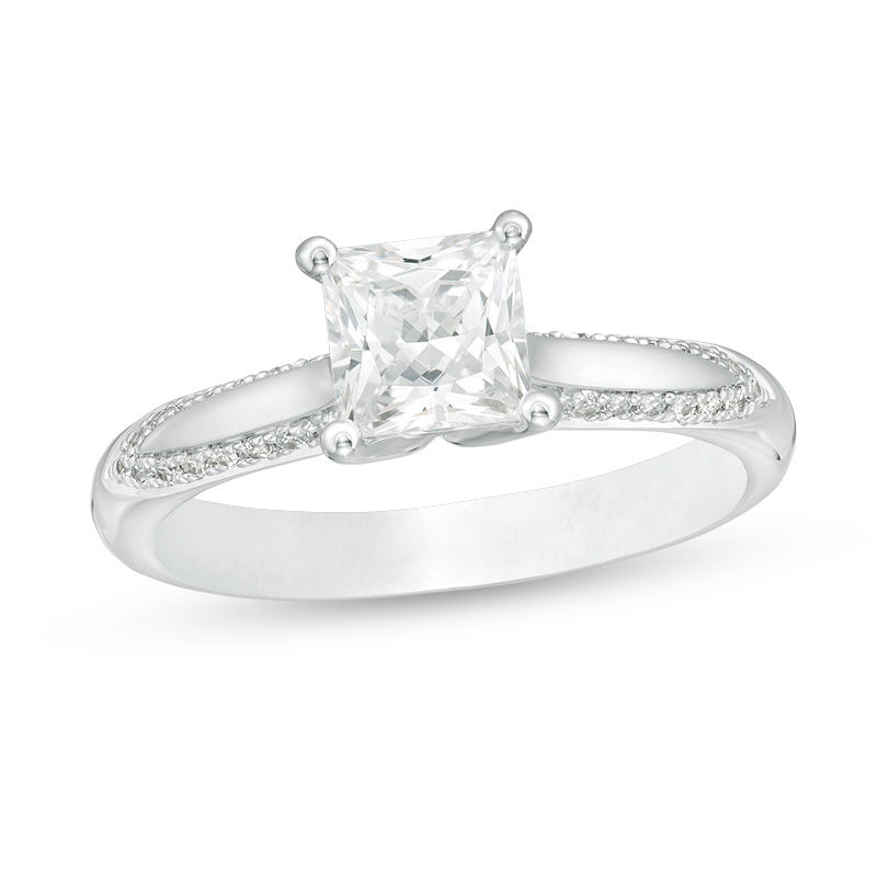 Main Image 1 of 1-1/8 CT. T.W. Certified Princess-Cut Diamond Solitaire Engagement Ring in 14K White Gold (I/I2)