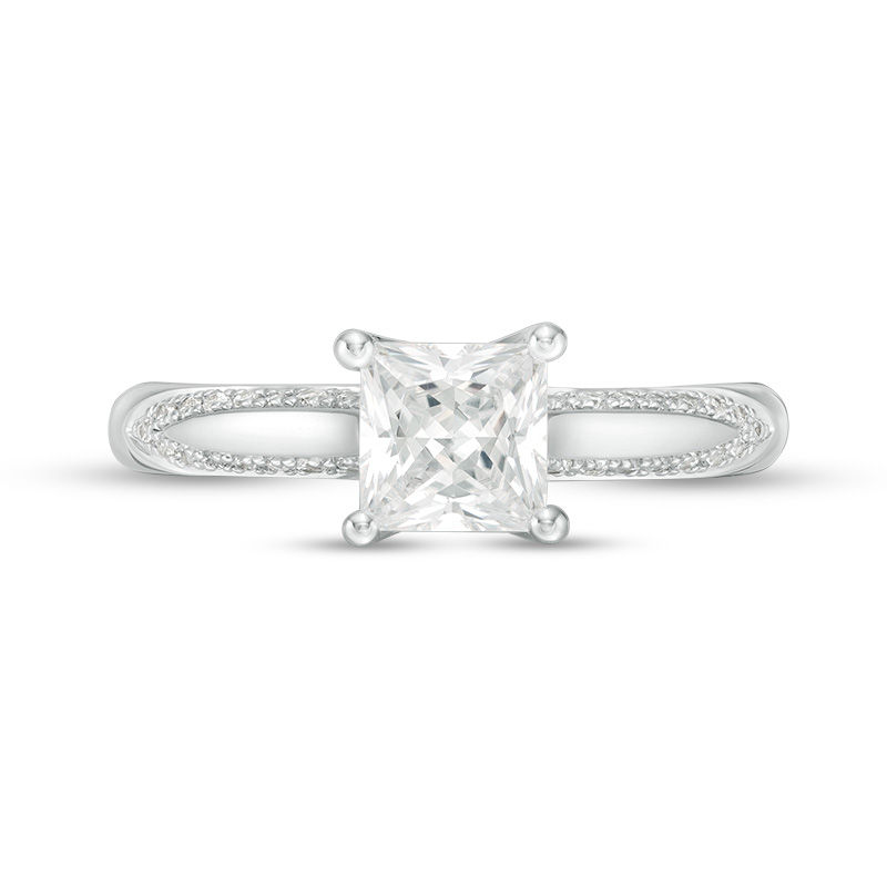 Main Image 4 of 1-1/8 CT. T.W. Certified Princess-Cut Diamond Solitaire Engagement Ring in 14K White Gold (I/I2)
