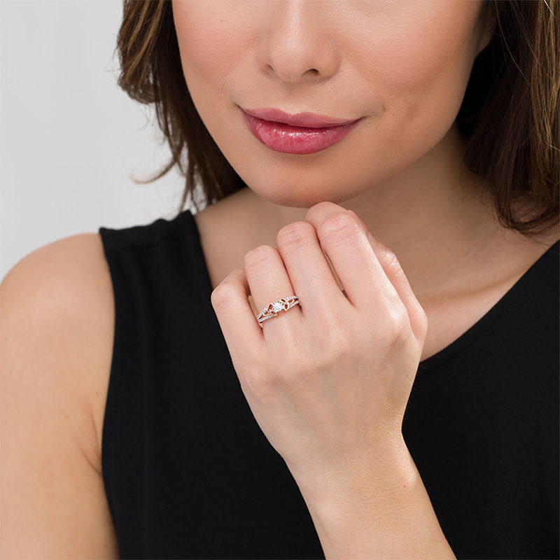 Main Image 2 of 1/4 CT. T.W. Diamond Celtic Knots Split Shank Engagement Ring in 10K Rose Gold