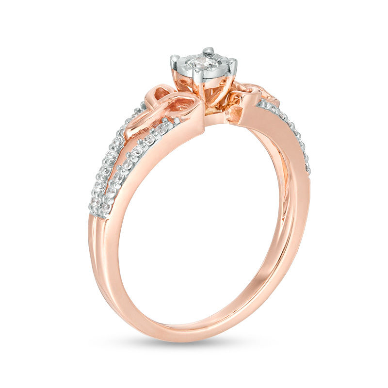 Main Image 3 of 1/4 CT. T.W. Diamond Celtic Knots Split Shank Engagement Ring in 10K Rose Gold
