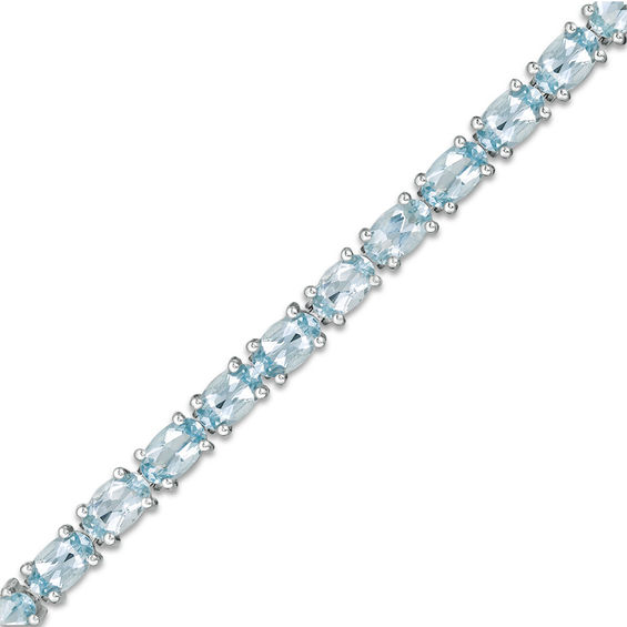 Oval Aquamarine Line Bracelet in Sterling Silver