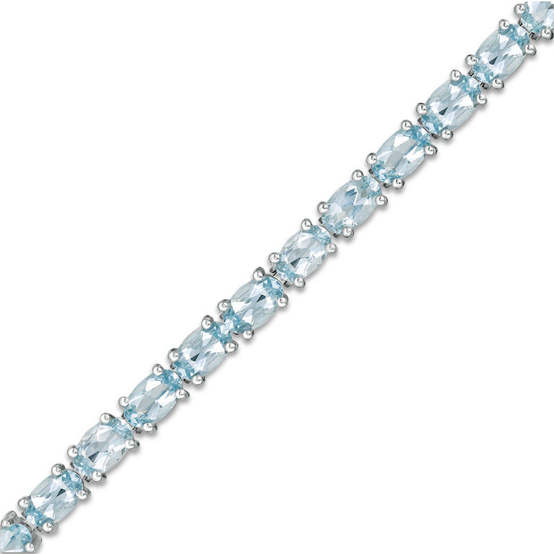 Main Image 1 of Oval Aquamarine Line Bracelet in Sterling Silver