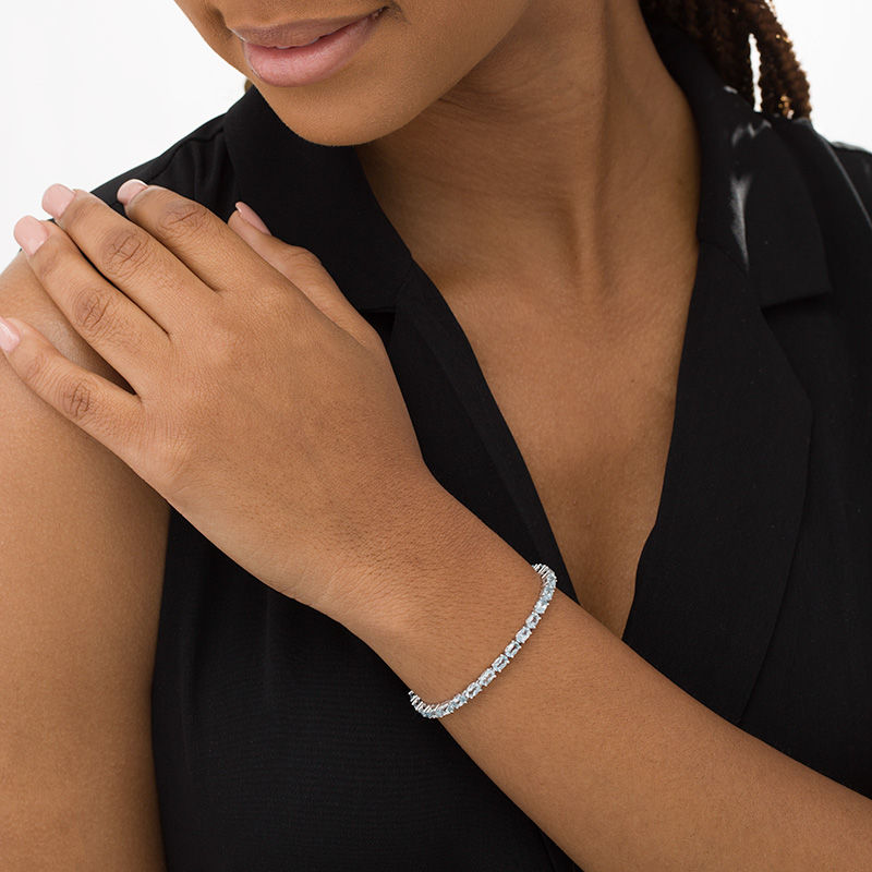 Main Image 2 of Oval Aquamarine Line Bracelet in Sterling Silver