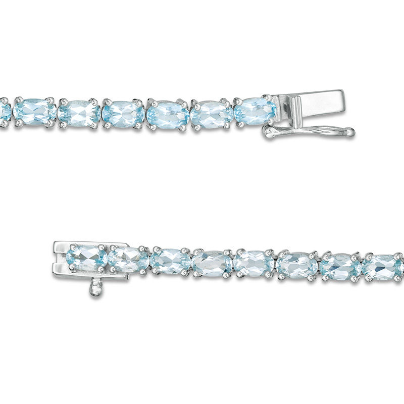 Main Image 3 of Oval Aquamarine Line Bracelet in Sterling Silver