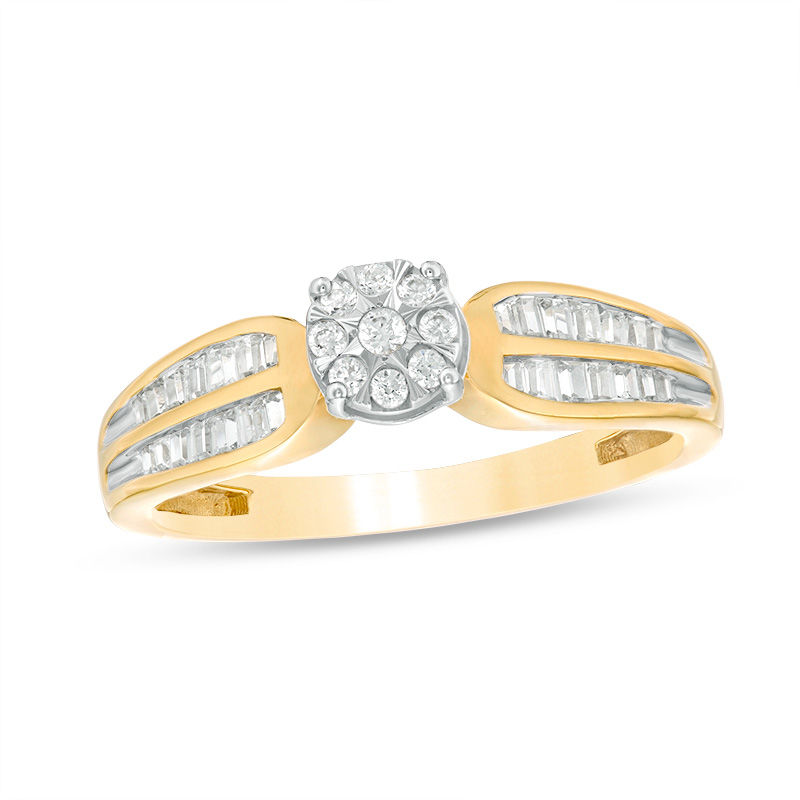 Main Image 1 of 1/4 CT. T.W. Composite Diamond Rounded Shank Ring in 10K Two-Tone Gold