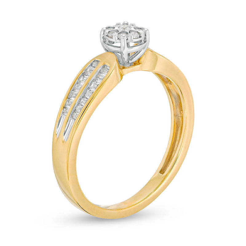 Main Image 3 of 1/4 CT. T.W. Composite Diamond Rounded Shank Ring in 10K Two-Tone Gold