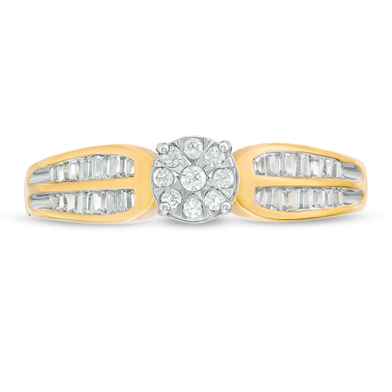 Main Image 4 of 1/4 CT. T.W. Composite Diamond Rounded Shank Ring in 10K Two-Tone Gold