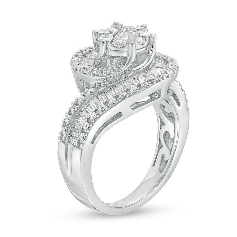 1 CT. T.W. Diamond Frame Swirl Bypass Ring in 10K White Gold