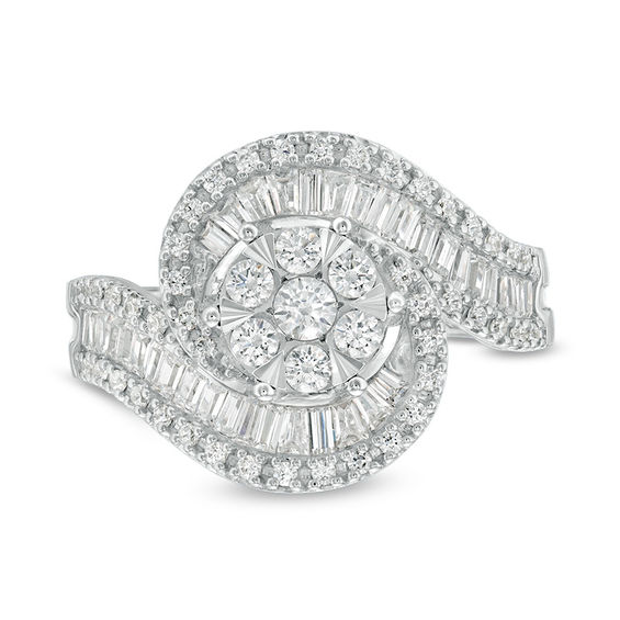 1 CT. T.w. Diamond Frame Swirl Bypass Ring in 10K White Gold