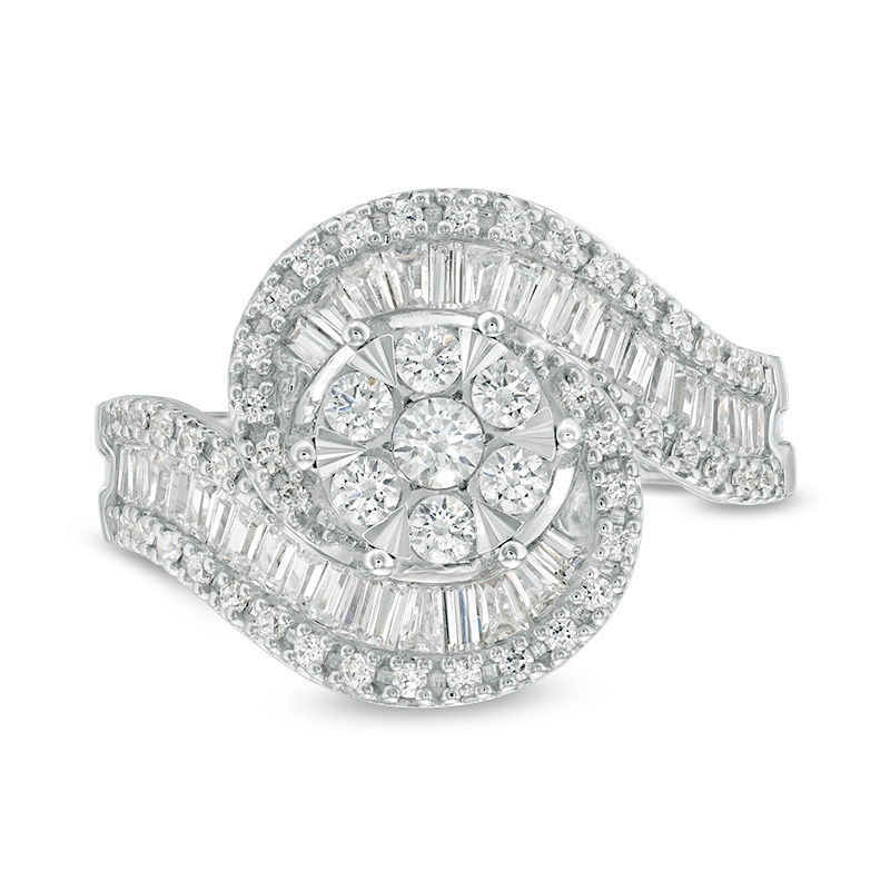1 CT. T.W. Diamond Frame Swirl Bypass Ring in 10K White Gold