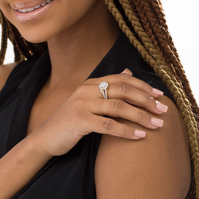 Main Image 2 of 1 CT. T.W. Composite Diamond Double Frame Bypass Split Shank Ring in 10K Gold