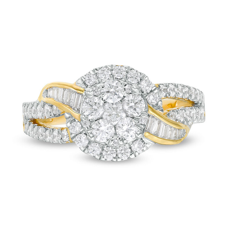 Main Image 4 of 1 CT. T.W. Composite Diamond Double Frame Bypass Split Shank Ring in 10K Gold
