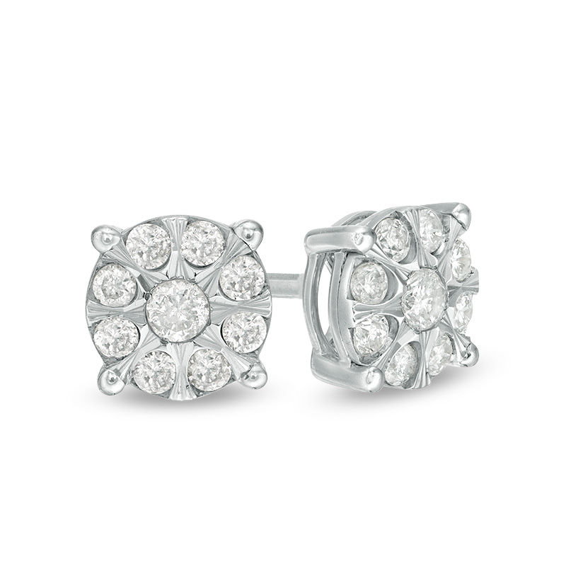Main Image 1 of 1/4 CT. T.W. Composite Diamond Stud Earrings in 10K White Gold