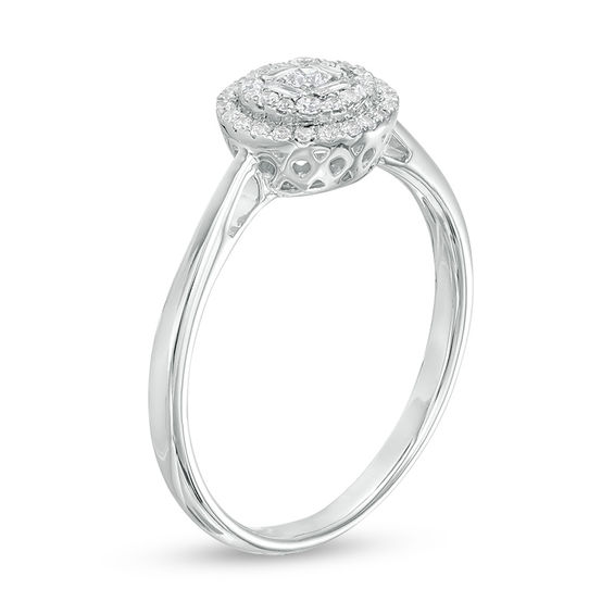 1/4 CT. T.w. Baguette and Round Diamond Double Frame Ring in 10K White Gold