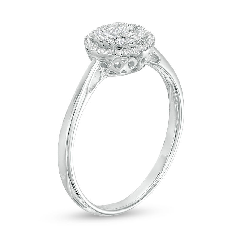 Main Image 3 of 1/4 CT. T.W. Baguette and Round Diamond Double Frame Ring in 10K White Gold