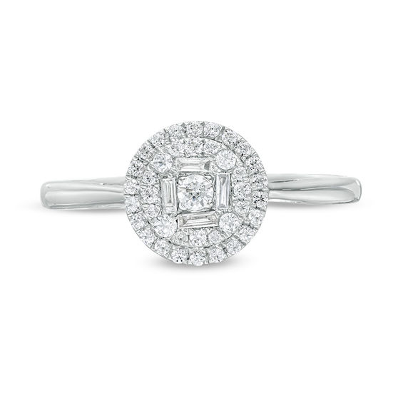 1/4 CT. T.w. Baguette and Round Diamond Double Frame Ring in 10K White Gold