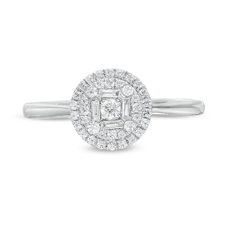 Main Image 4 of 1/4 CT. T.W. Baguette and Round Diamond Double Frame Ring in 10K White Gold