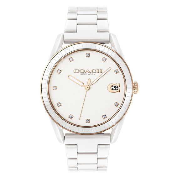 Ladies' Coach Preston Crystal Accent White Ceramic Watch (Model: 14503263)  | Zales