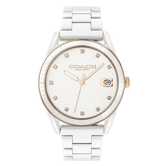Ladies' Coach Preston Crystal Accent White Ceramic Watch (Model: 14503263) | Zales Ladies' Coach Preston Crystal Accent White Ceramic Watch (Model: 14503263) | Zales