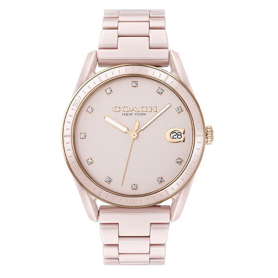 Ladies' Coach Preston Multi-Color Crystal Accent Gold-Tone IP Watch with Gold-Tone Dial (Model: 14503657) | Zales Ladies' Coach Preston Multi-Color Crystal Accent Gold-Tone IP Watch with Gold-Tone Dial (Model: 14503657) | Zales
