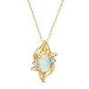 Thumbnail Image 0 of Oval Lab-Created Opal and Diamond Accent Flame Burst Pendant in 10K Gold