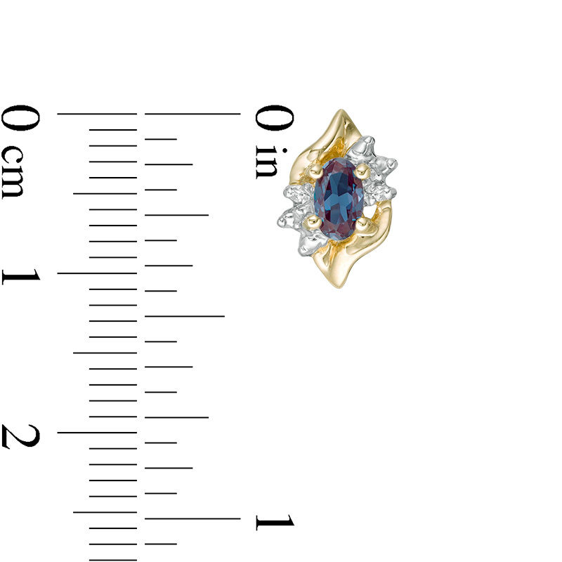 Main Image 3 of Oval Lab-Created Alexandrite and Diamond Accent Flame Burst Stud Earrings in 10K Gold