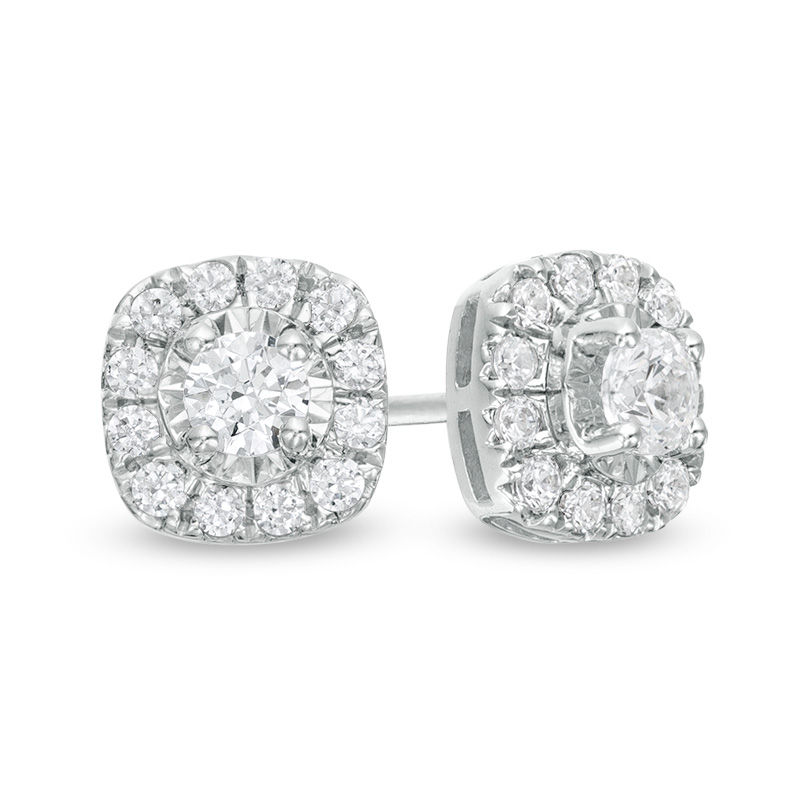 1/2 CT. T.W. Diamond Rounded Cushion Frame Stud Earrings in 10K White Gold