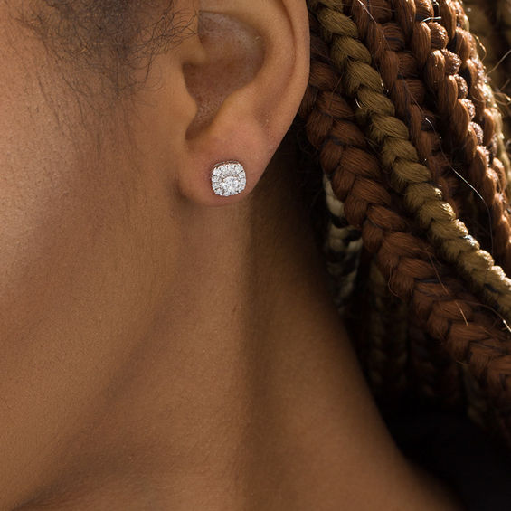 1/2 CT. T.w. Diamond Rounded Cushion Frame Stud Earrings in 10K White Gold