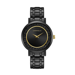 Ladies' Caravelle by Bulova Crystal Accent Black IP Watch with Black Dial (Model: 45L181)