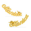 Thumbnail Image 0 of Curved Script Name Earrings in Sterling Silver with 14K Gold Plate (1 Line)