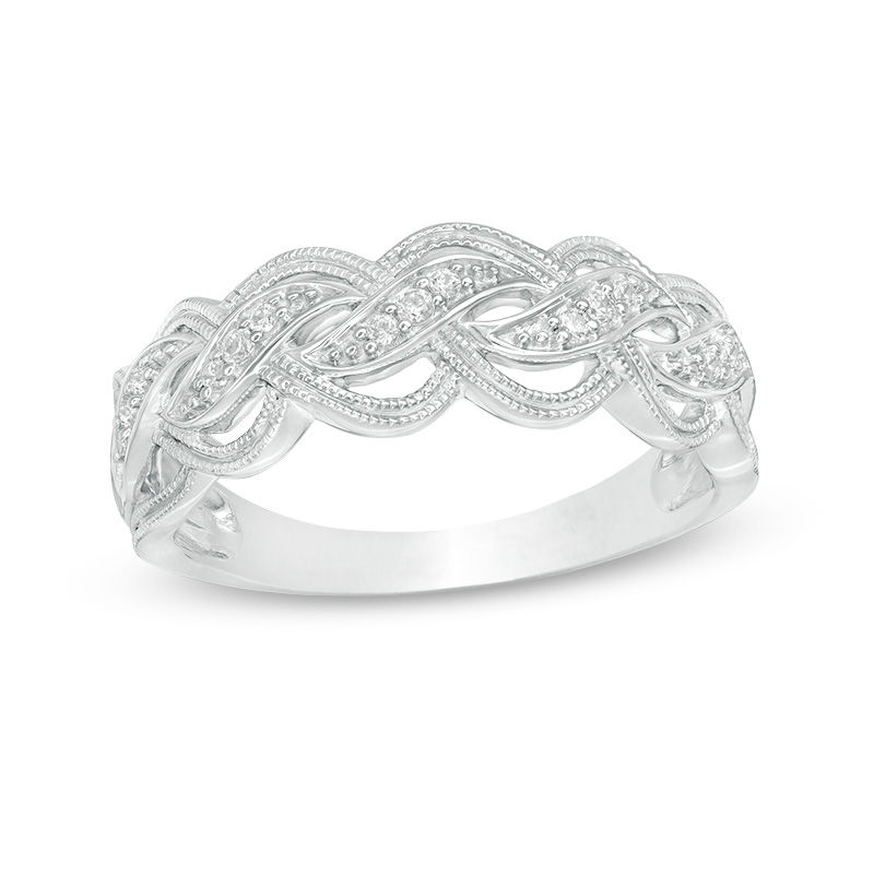 1/15 CT. T.W. Diamond Braid Vintage-Style Ring in 10K White Gold