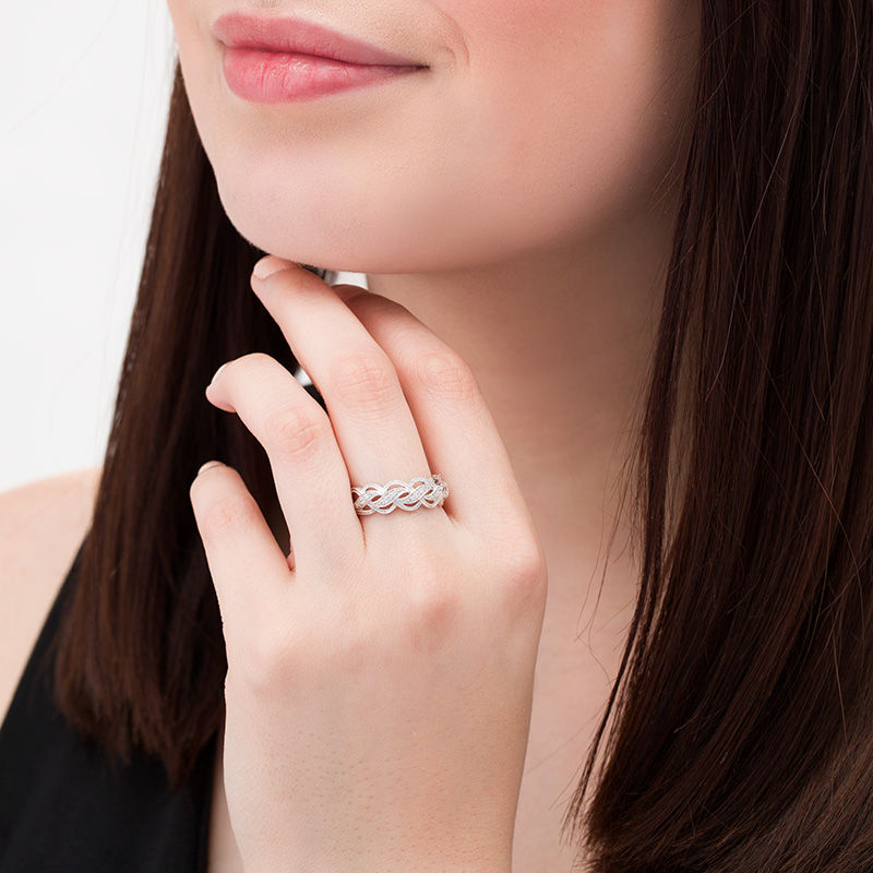 Main Image 2 of 1/15 CT. T.W. Diamond Braid Vintage-Style Ring in 10K White Gold