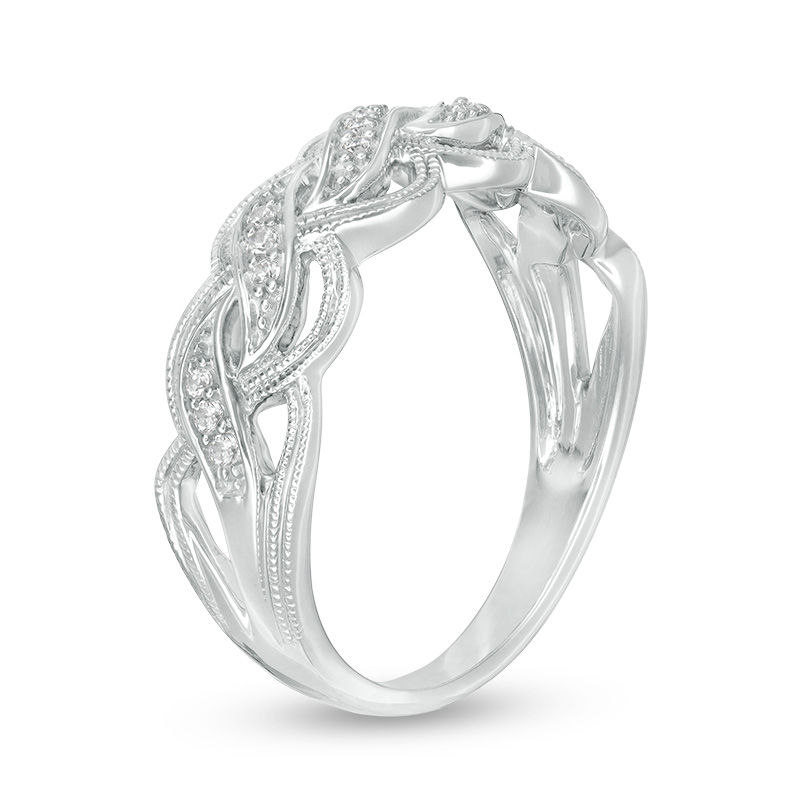 1/15 CT. T.W. Diamond Braid Vintage-Style Ring in 10K White Gold