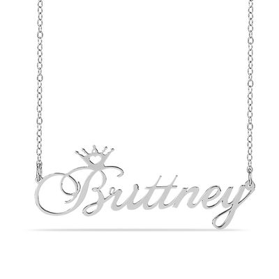 Script Name With Heart Cut Out Crown Necklace In Sterling Silver 1 Line Zales