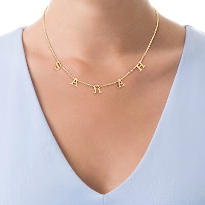 Uppercase Block Letter Charm Name Necklace In Sterling Silver With 14k Gold Plate 1 Line Zales