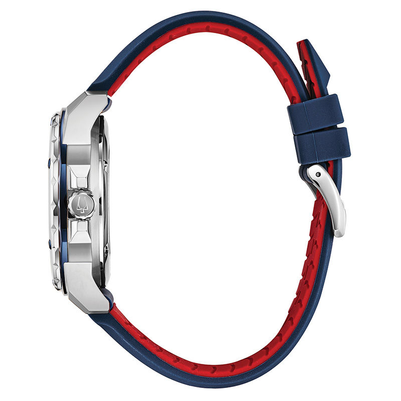 Main Image 3 of Men's Bulova Marine Star Automatic Strap Watch with Silver-Tone Skeleton Dial (Model: 98A225)