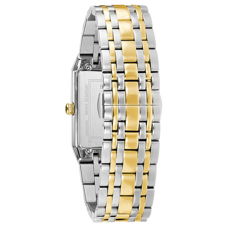 Men's Bulova Futuro Quadra Diamond Accent Two-Tone Watch with Rectangular Blue Dial (Model: 98D154)