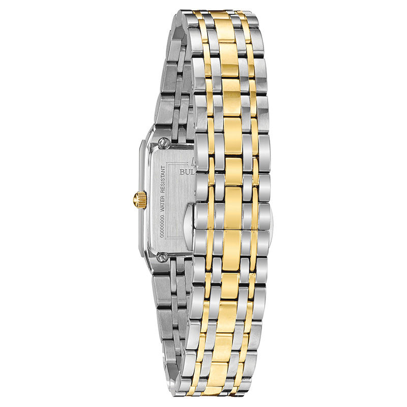 Ladies' Bulova Futuro Quadra Diamond Accent Two-Tone Watch with Rectangular Blue Dial (Model: 98P177)