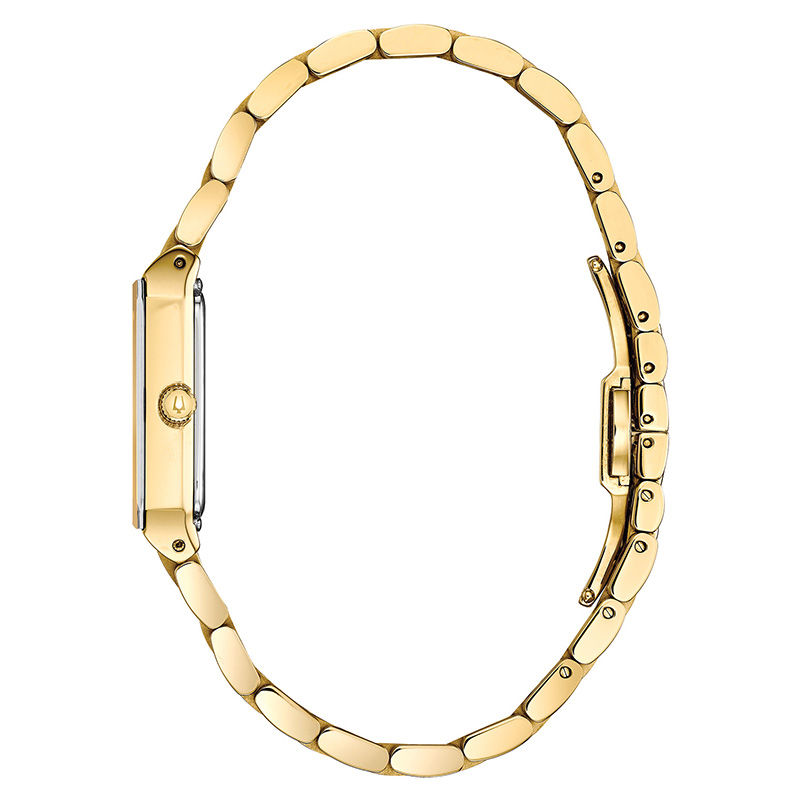 Ladies' Bulova Futuro Quadra Diamond Accent Gold-Tone Watch with Rectangular Champagne Dial (Model: 97P140)