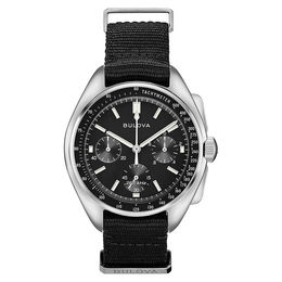 Men's Special Edition Bulova Lunar Pilot Archive Series Strap Chronograph Watch with Black Dial (Model: 96A225)