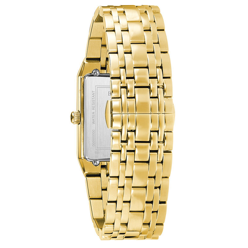 Men's Bulova Futuro Quadra Diamond Accent Gold-Tone Watch with Rectangular Champagne Dial (Model: 97D120)