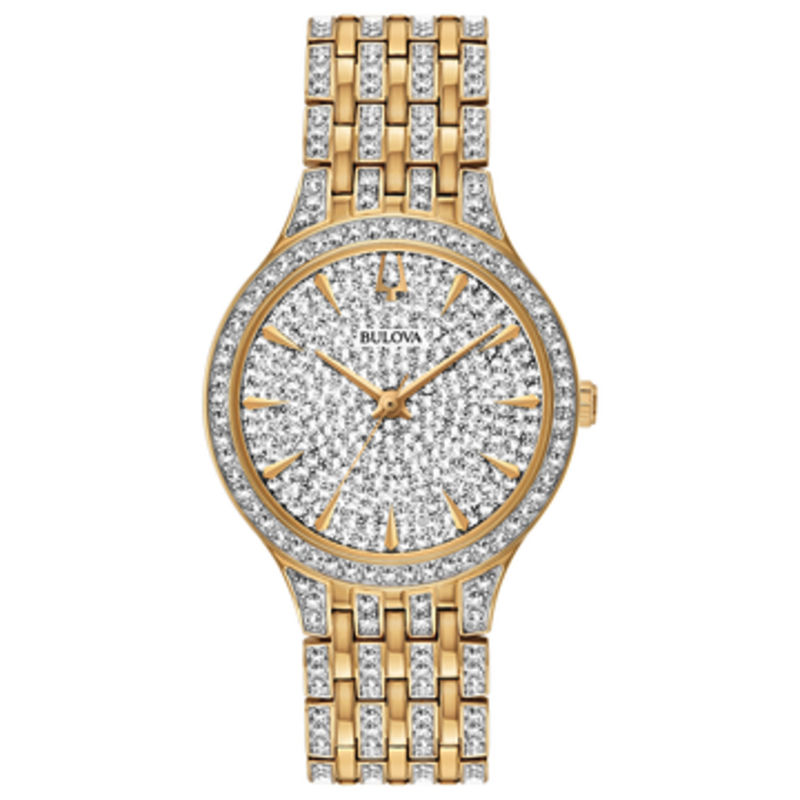 Ladies' Bulova Phantom Crystal Accent Gold-Tone Watch with Silver-Tone Dial (Model: 98L263)