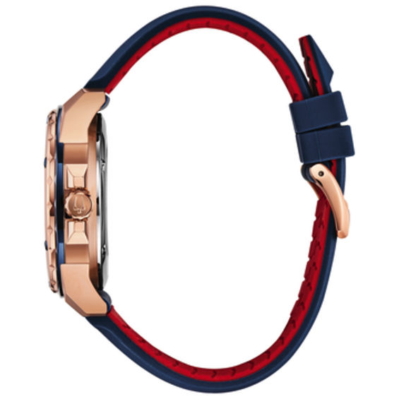 Men's Bulova Marine Star Automatic Rose-Tone Strap Watch with Blue Skel Men's Bulova Marine Star Automatic Rose-Tone Strap Watch with Blue Skeleton Dial (Model: 98A227)